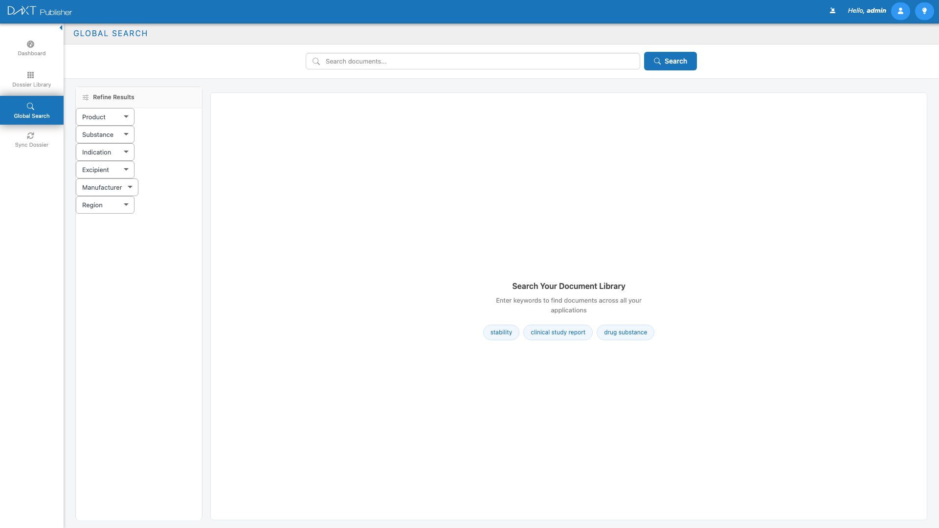 DnXT Publisher Global Search Interface