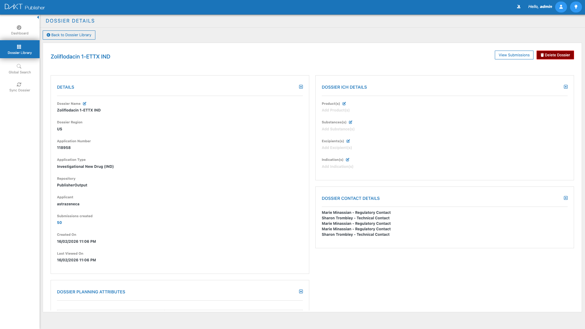 DnXT Publisher Dossier Details View
